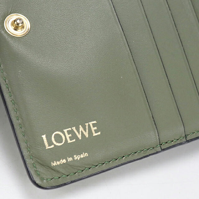 中古 ロエベ 二つ折り財布 二折財布 コンパクト レディース ブランド LOEWE リピートアナグラム グリーン USDLO115983011