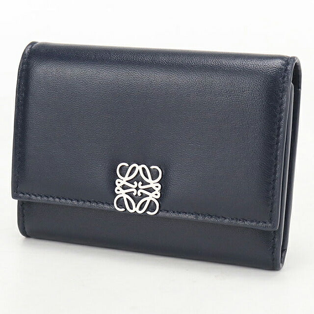 中古 ロエベ 三つ折り財布 三折財布 コンパクト レディース ブランド LOEWE アナグラム バーティカル ウォレット スモール C821S33X06 ネイビー USDLO120081011