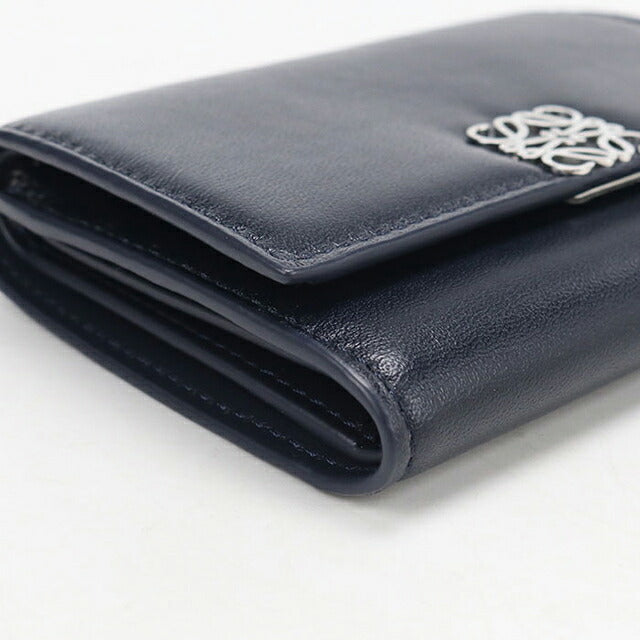 中古 ロエベ 三つ折り財布 三折財布 コンパクト レディース ブランド LOEWE アナグラム バーティカル ウォレット スモール C821S33X06 ネイビー USDLO120081011
