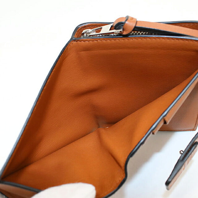 中古 ロエベ 二つ折り財布 二折財布 コンパクト レディース ブランド LOEWE アナグラム コンパクト ジップウォレット 124.12.Z44 ブルー USDLO121292011