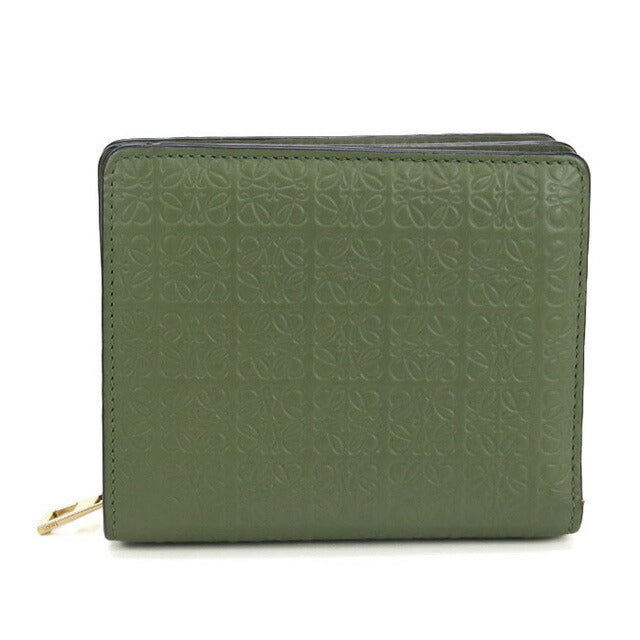 中古 ロエベ 二折財布 レディース ブランド LOEWE リピート コンパクト ジップウォレット C499Z41X03 グリーン 財布 USDLO97634011