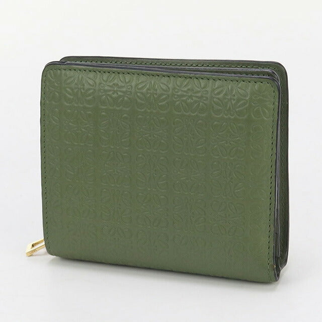 中古 ロエベ 二折財布 レディース ブランド LOEWE リピート コンパクト ジップウォレット C499Z41X03 グリーン 財布 USDLO97634011