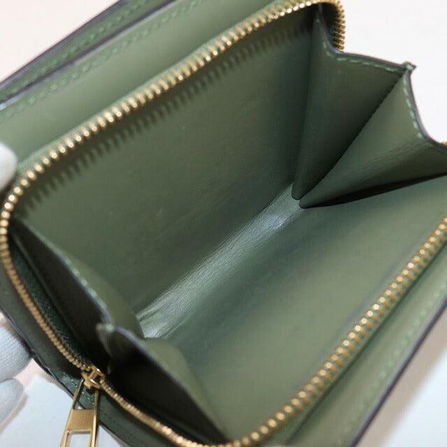 中古 ロエベ 二折財布 レディース ブランド LOEWE リピート コンパクト ジップウォレット C499Z41X03 グリーン 財布 USDLO97634011