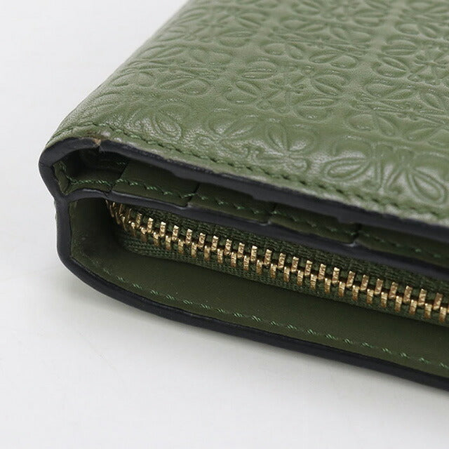 中古 ロエベ 二折財布 レディース ブランド LOEWE リピート コンパクト ジップウォレット C499Z41X03 グリーン 財布 USDLO97634011