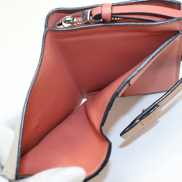 中古 ロエベ 二折財布 レディース ブランド LOEWE コンパクト ジップウォレット レザー ベージュ 財布 USDLO98521011