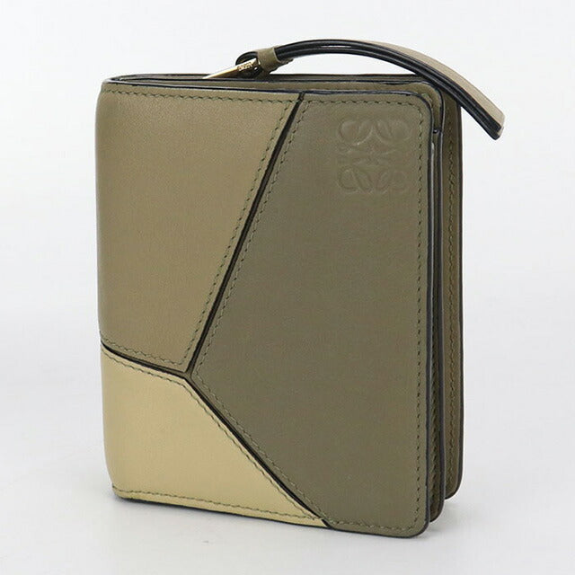 中古 ロエベ 二折財布 レディース ブランド LOEWE パズル コンパクト ジップウォレット レザー C510Z41X01 カーキ 財布 USDLO99835011