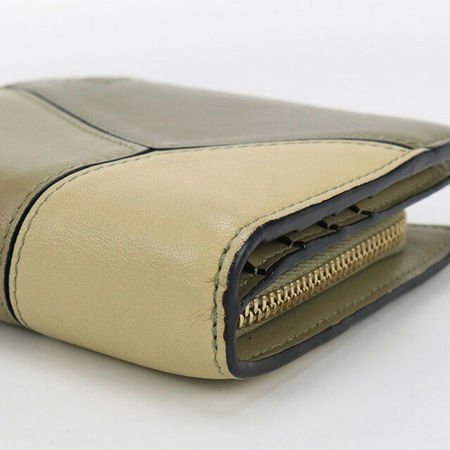中古 ロエベ 二折財布 レディース ブランド LOEWE パズル コンパクト ジップウォレット レザー C510Z41X01 カーキ 財布 USDLO99835011