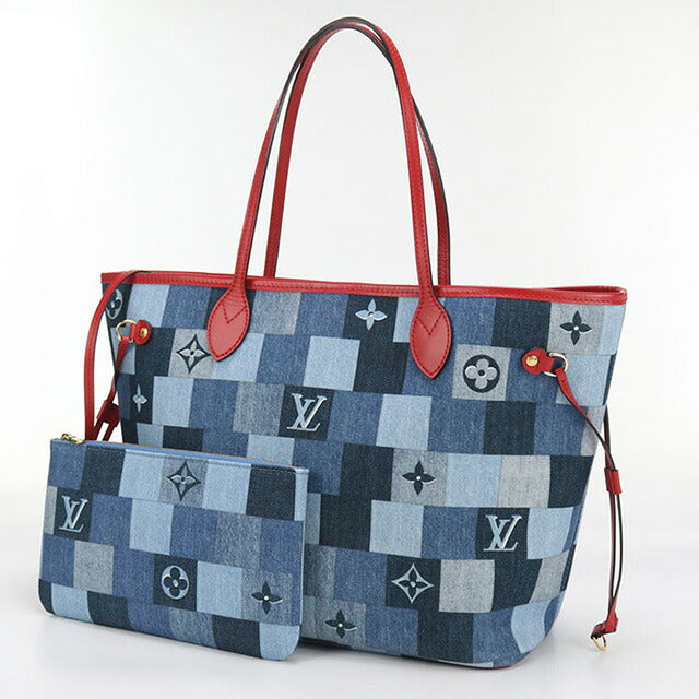 中古 ルイヴィトン トートバッグ レディース ブランド LOUIS VUITTON モノグラムデニム ネヴァーフルMM レザー M44981 ブルー バッグ USDLV97524011