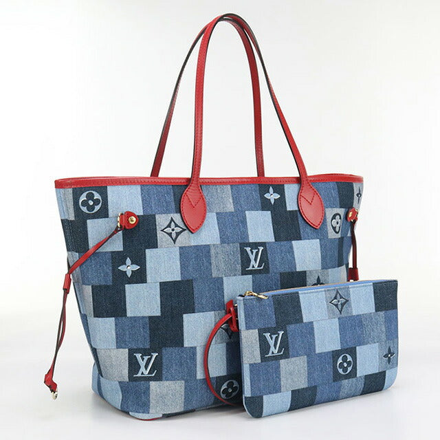 中古 ルイヴィトン トートバッグ レディース ブランド LOUIS VUITTON モノグラムデニム ネヴァーフルMM レザー M44981 ブルー バッグ USDLV97524011