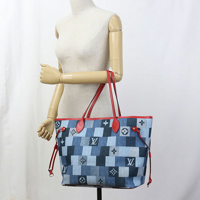 中古 ルイヴィトン トートバッグ レディース ブランド LOUIS VUITTON モノグラムデニム ネヴァーフルMM レザー M44981 ブルー バッグ USDLV97524011