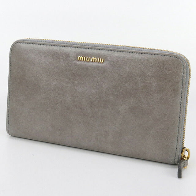 中古 ミュウミュウ 長財布ラウンドファスナー レディース ブランド MIUMIU ジップアラウンド レザー 5M0506 グレー 財布 USDMI100400011
