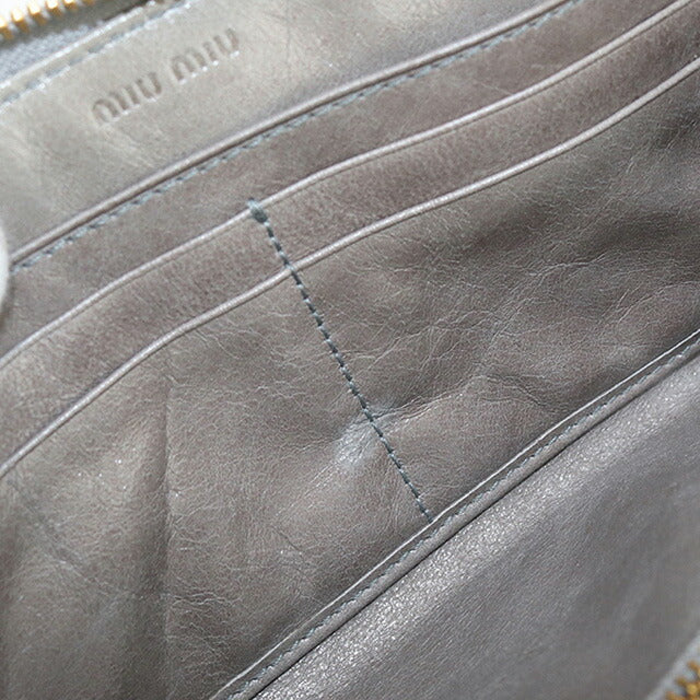 中古 ミュウミュウ 長財布ラウンドファスナー レディース ブランド MIUMIU ジップアラウンド レザー 5M0506 グレー 財布 USDMI100400011