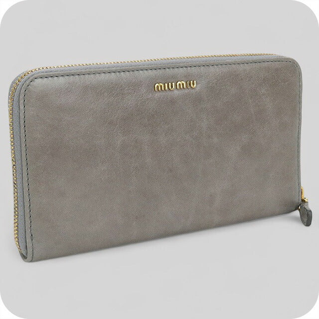 中古 ミュウミュウ 長財布ラウンドファスナー レディース ブランド MIUMIU ジップアラウンド レザー 5M0506 グレー 財布 USDMI100400011
