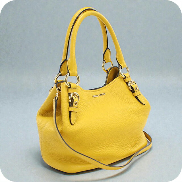 中古 ミュウミュウ トートバッグ レディース ブランド MIUMIU ヴィッテロフェニックス 2WAY レザー 5BE886 イエロー バッグ USDMI101791011