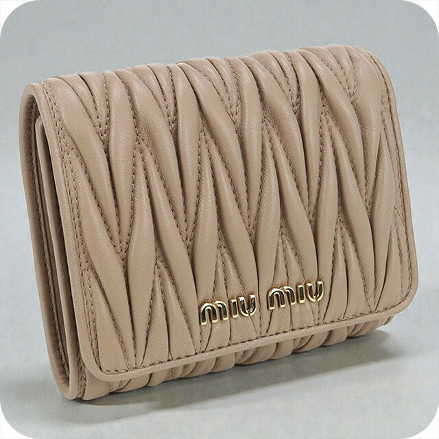 二手 Miu Miu 三折钱包 女士品牌 MIUMIU Matelasse 5MH016 米色钱包 USDMI101831011