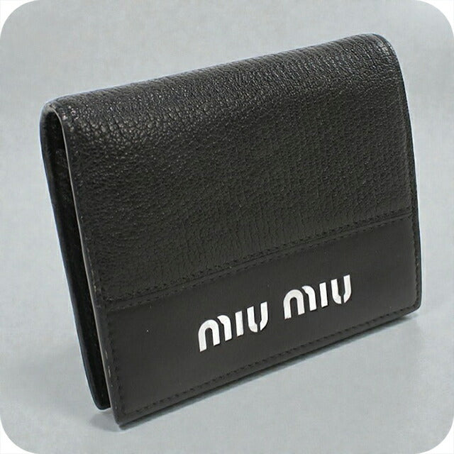 二手 Miu Miu 双折钱包 女士品牌 MIUMIU 皮革黑色钱包 USDMI105997011