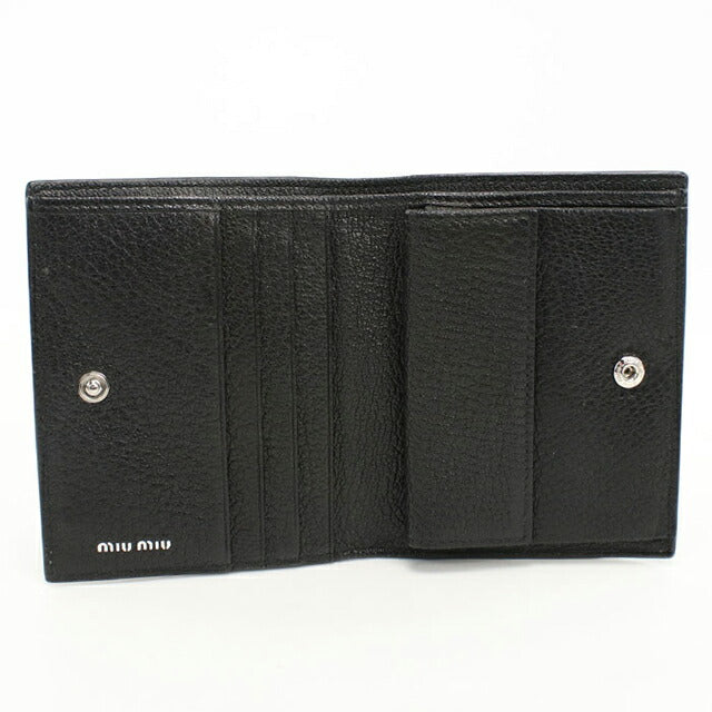 二手 Miu Miu 双折钱包 女士品牌 MIUMIU 皮革黑色钱包 USDMI105997011