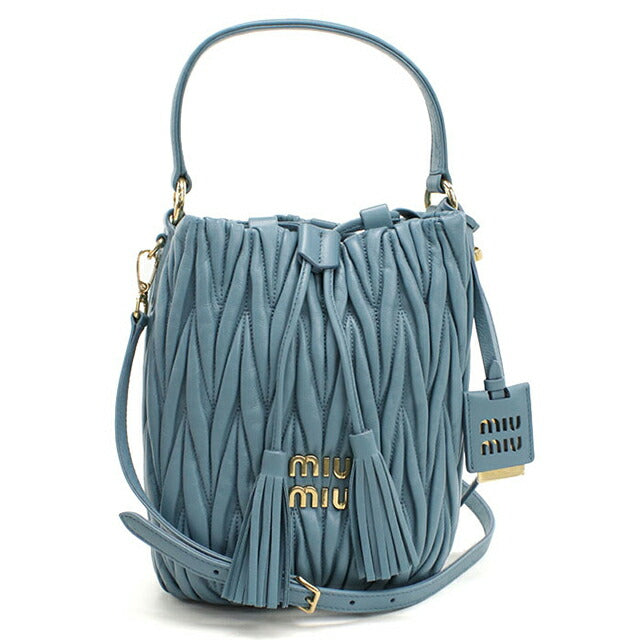 中古 ミュウミュウ ショルダーバッグ レディース ブランド MIUMIU マトラッセ 2WAY バケットバッグ 5BE084 ブルー USDMI109397011