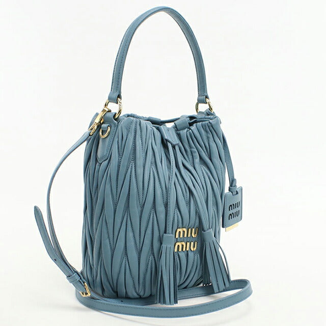 中古 ミュウミュウ ショルダーバッグ レディース ブランド MIUMIU マトラッセ 2WAY バケットバッグ 5BE084 ブルー USDMI109397011