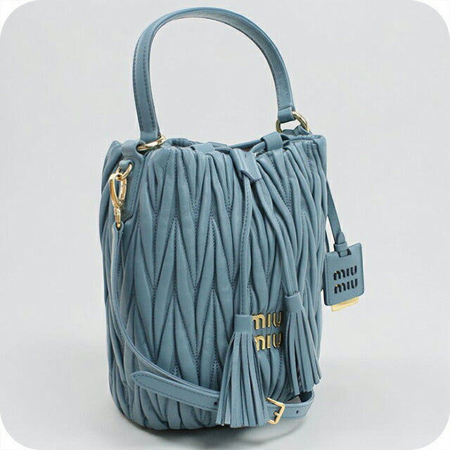 中古 ミュウミュウ ショルダーバッグ レディース ブランド MIUMIU マトラッセ 2WAY バケットバッグ 5BE084 ブルー USDMI109397011