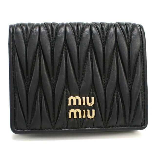 中古 ミュウミュウ 二つ折り財布 二折財布 レディース ブランド MIUMIU マテラッセ 5MV204 ブラック USDMI113164011