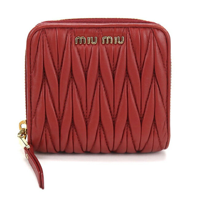 中古 ミュウミュウ 二つ折り財布 二折財布 レディース ブランド MIUMIU マテラッセ コンパクトジップウォレット レッド USDMI114589011