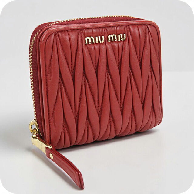 中古 ミュウミュウ 二つ折り財布 二折財布 レディース ブランド MIUMIU マテラッセ コンパクトジップウォレット レッド USDMI114589011