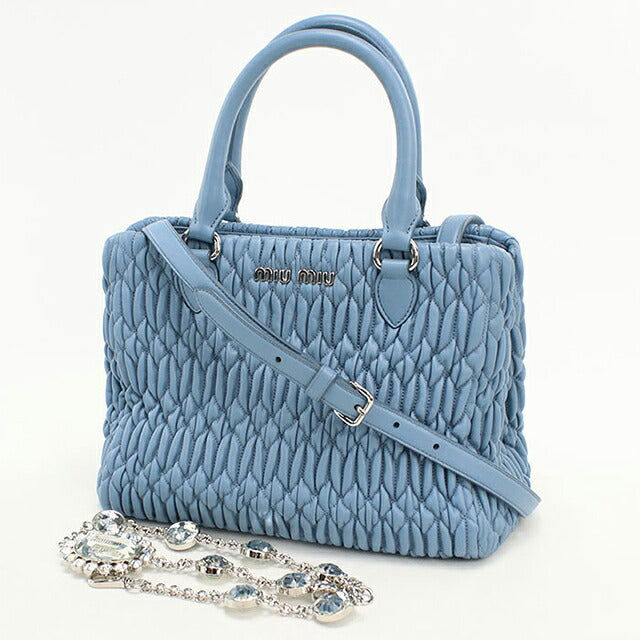 中古 ミュウミュウ ハンドバッグ レディース ブランド MIUMIU マテラッセ ナッパクリスタル 2WAY 5BA067 ブルー USDMI116671011