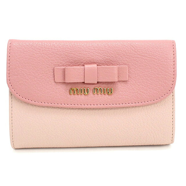 中古 ミュウミュウ 三つ折り財布 三折財布 コンパクト レディース ブランド MIUMIU マドラス レザー 5M1225 ピンク USDMI116825011
