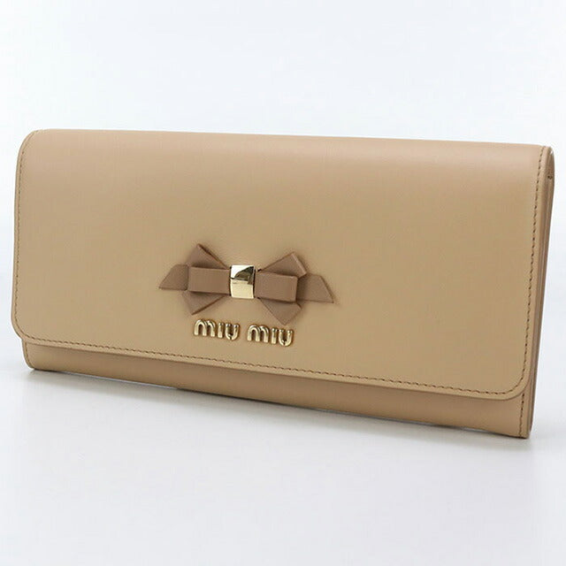中古 ミュウミュウ 長財布二折 レディース ブランド MIUMIU レザー 5MH109 2B61 F0QYA ベージュ 財布 USDMI98963011