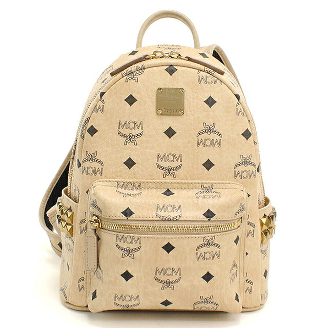 中古 エムシーエム リュック レディース ブランド MCM ヴィセトス スタッズ バックパック MMK65VE41 IG001 ベージュ USDMM109533011