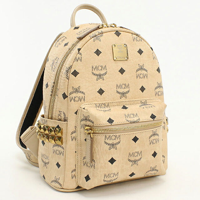中古 エムシーエム リュック レディース ブランド MCM ヴィセトス スタッズ バックパック MMK65VE41 IG001 ベージュ USDMM109533011