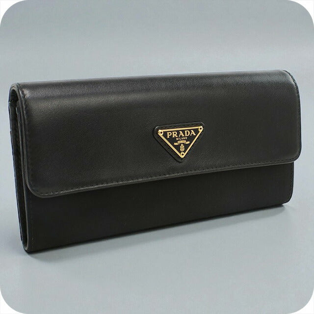 中古 プラダ 長財布二折 レディース ブランド PRADA サフィアーノトライアングル 1M1037 ブラック 財布 USDPR100790011
