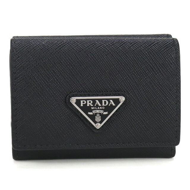 中古 プラダ 三つ折り財布 レディース ブランド PRADA サフィアーノトライアングル財布 ブラック 財布 USDPR101839011