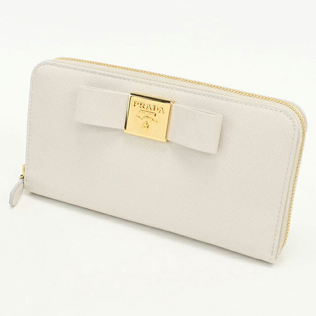 中古 プラダ 長財布ラウンドファスナー レディース ブランド PRADA サフィアーノレザー レザー 1ML506 ホワイト USDPR102603011