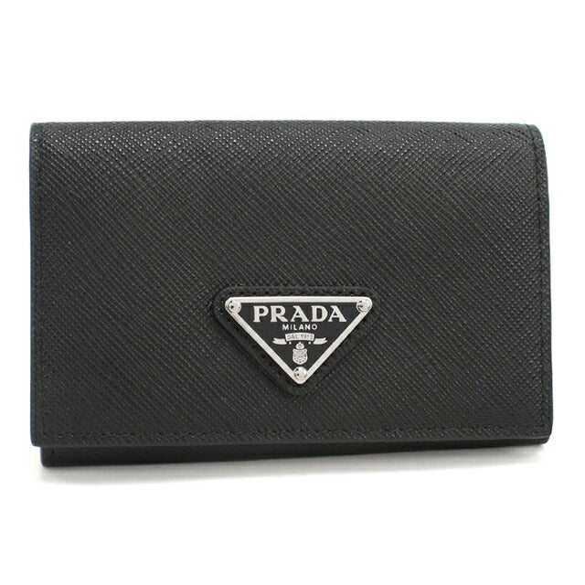 中古 プラダ 名刺入れ レディース ブランド PRADA サフィアーノトライアングル カードケース レザー 1MC110 QHH F0002 ブラック 小物 USDPR103646011