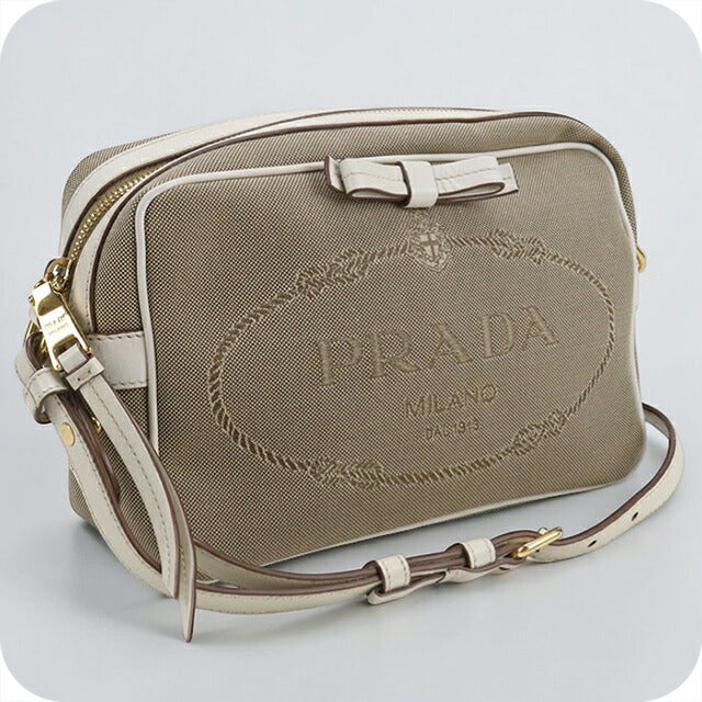 PRADA 刺繍ショルダーバッグ ベージュ プラダ ショルダーバッグ レディース RAFIA+VITELLO ベージュ PRADA