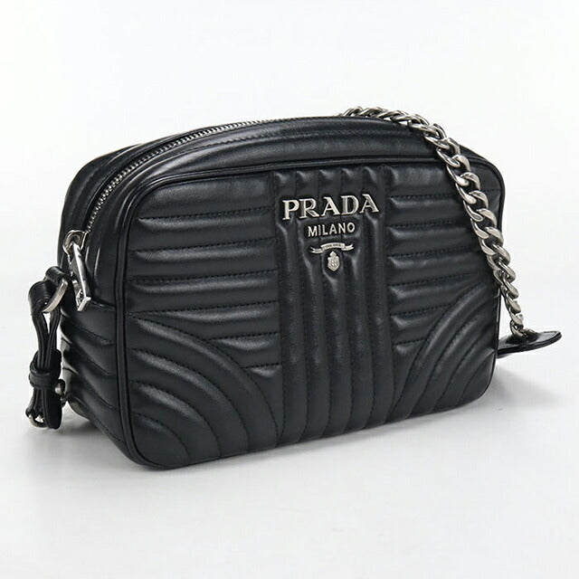 中古 プラダ ショルダーバッグ レディース ブランド PRADA ダイアグラム チェーンバッグ レザー 1BH083 ブラック USDPR107563011