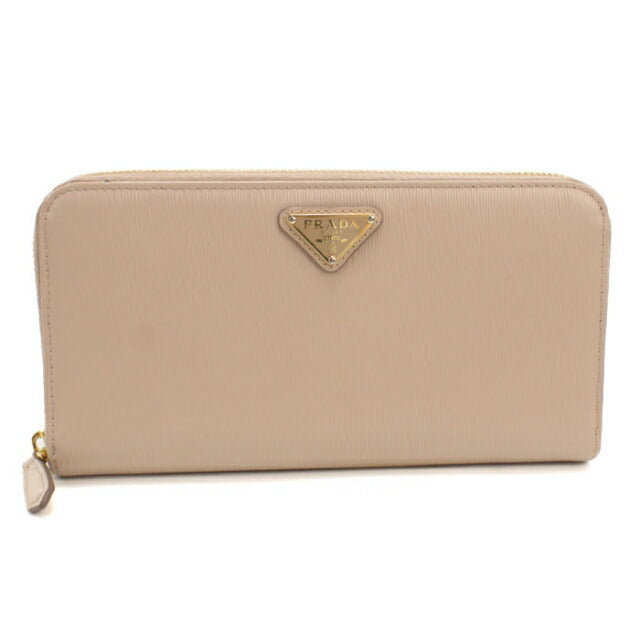 Used Prada long wallet round zipper ladies brand PRADA zip around long wallet leather 1ML506 beige USDPR111083011