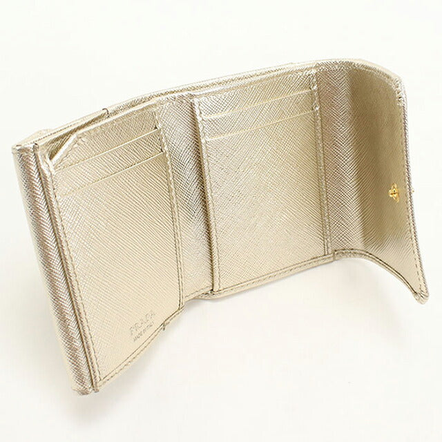 中古 プラダ 三つ折り財布 三折財布 レディース ブランド PRADA サフィアーノトライアングル レザー 1MH043 ゴールド USDPR112896011