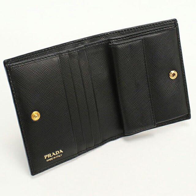 中古 プラダ 二つ折り財布 二折財布 レディース ブランド PRADA サフィアーノレザー レザー 1MV204_QWA_F0002 ブラック USDPR112900011