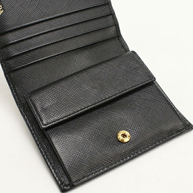 中古 プラダ 二つ折り財布 二折財布 レディース ブランド PRADA サフィアーノレザー レザー 1MV204_QWA_F0002 ブラック USDPR112900011