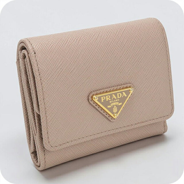 中古 プラダ 三つ折り財布 三折財布 レディース ブランド PRADA サフィアーノトライアングル 財布 レザー 1MH043 ベージュ USDPR112931011
