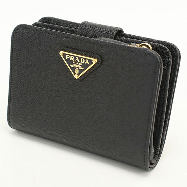 中古 プラダ 二つ折り財布 二折財布 レディース ブランド PRADA レザー ブラック USDPR113090011