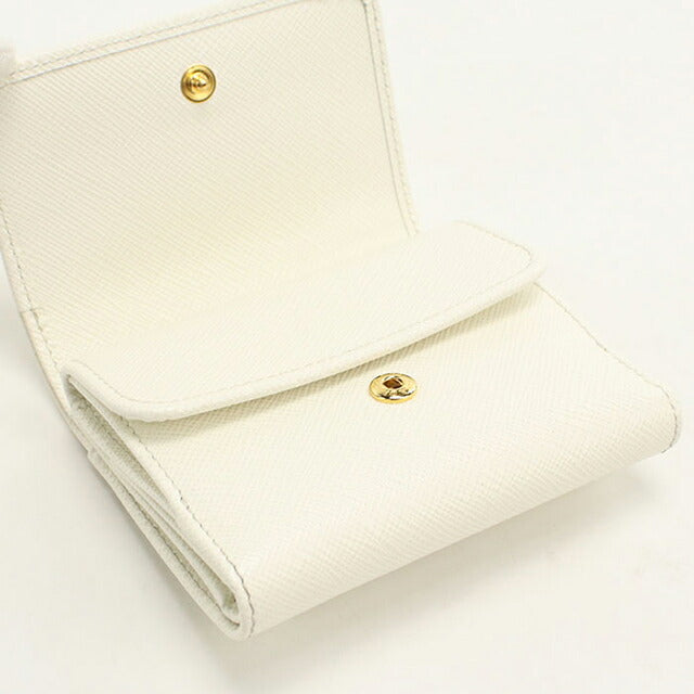 中古 プラダ 三つ折り財布 三折財布 レディース ブランド PRADA サフィアーノトライアングル 財布 レザー 1MH043 QHH F0009 ホワイト USDPR113378011