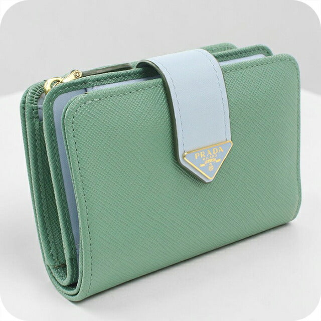 中古 プラダ 二つ折り財布 二折財布 レディース ブランド PRADA サフィアーノタブ レザー 1ML018 2DYG F03HX グリーン USDPR114091011