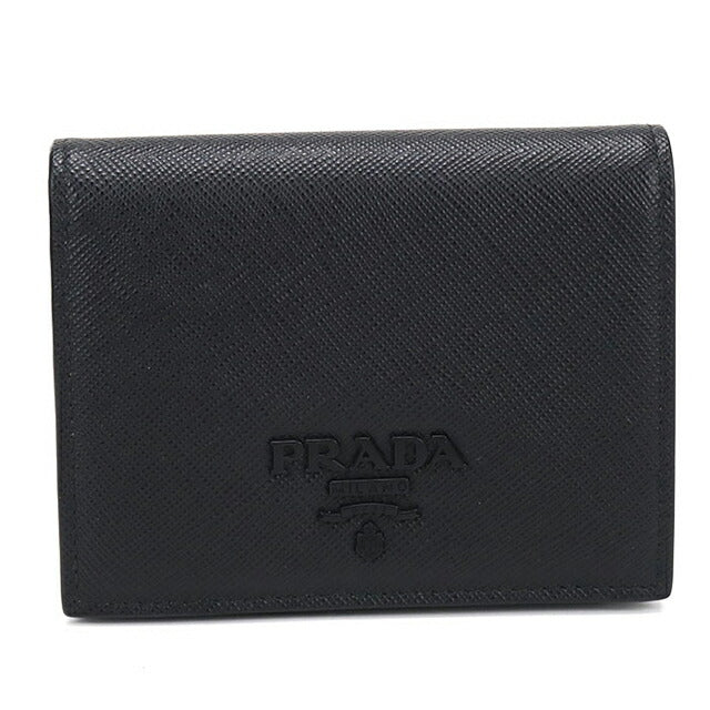 中古 プラダ 二つ折り財布 二折財布 レディース ブランド PRADA サフィアーノレザー レザー 1MV204 ブラック USDPR114299011