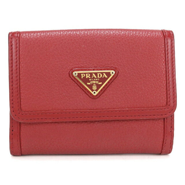 中古 プラダ 二つ折り財布 二折財布 レディース ブランド PRADA ヴィッテロフェニックス トライアングル レザー財布 1MH523 2B16 F0011 USDPR114536011