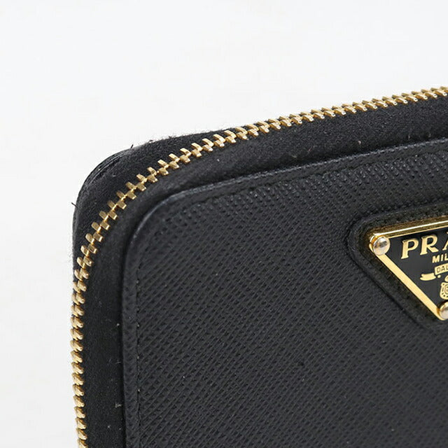 中古 プラダ 二つ折り財布 二折財布 レディース ブランド PRADA サフィアーノトライアングル レザー 1ML036 ブラック USDPR114604011