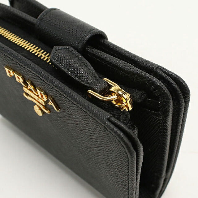 中古 プラダ 二つ折り財布 二折財布 レディース ブランド PRADA サフィアーノレザー レザー 1ML018 ブラック USDPR114709011